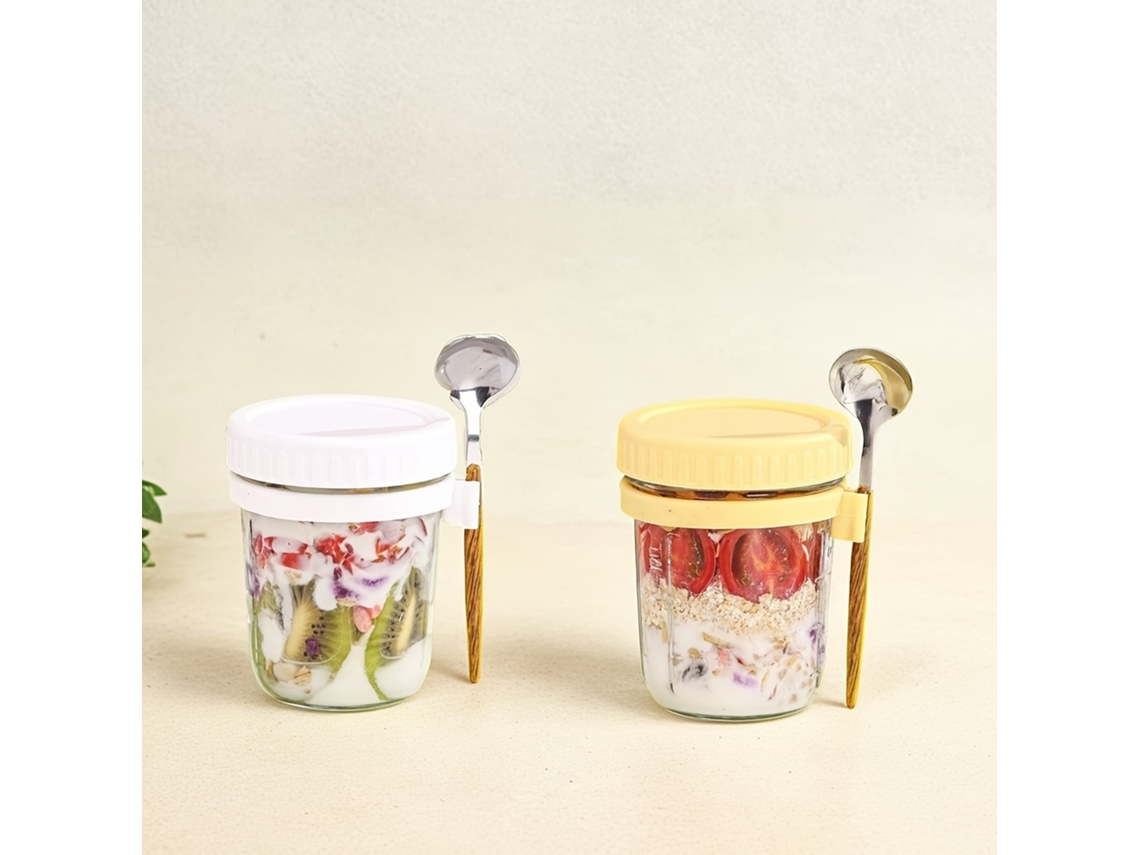 Tazas De Avena Instantánea (350 Ml/12,32 Oz, Cuchara Medidora Incluida), Recipiente De Vidrio Compacto Para Ensalada, Recipiente Para Yogur.