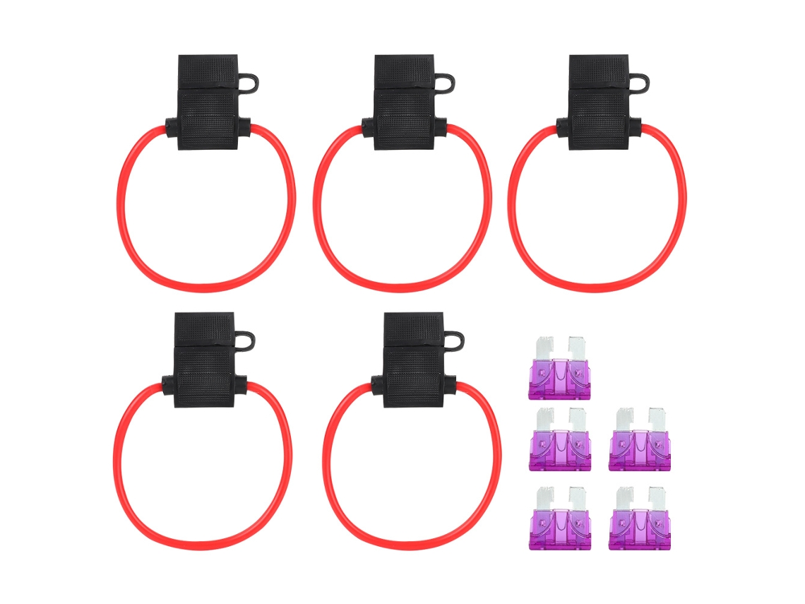 Porta Fusibles En Línea 5 Piezas Tamaño Medio Con 5 Fusibles Atc/ato Blade 3a Para Coche Barco Rv Negro