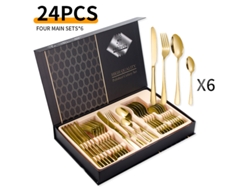 Juego de cubiertos de acero inoxidable de 24 piezas para 6 personas, acabado dorado, Tommy01