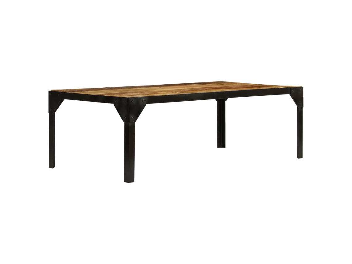 Mesa de Centro de Apoyo en Madera de Mangostán Maciza Áspera y Acero 110 cm