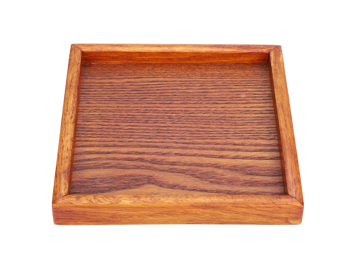 Bandeja cuadrada portátil de madera maciza para servir té, café y aperitivos (16,5*16,5*2)