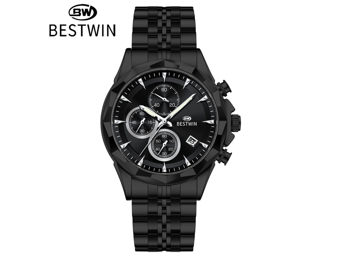 Reloj De Pulsera Personalizado De Seis Agujas Para Hombre (caja Negra, Reloj Negro)