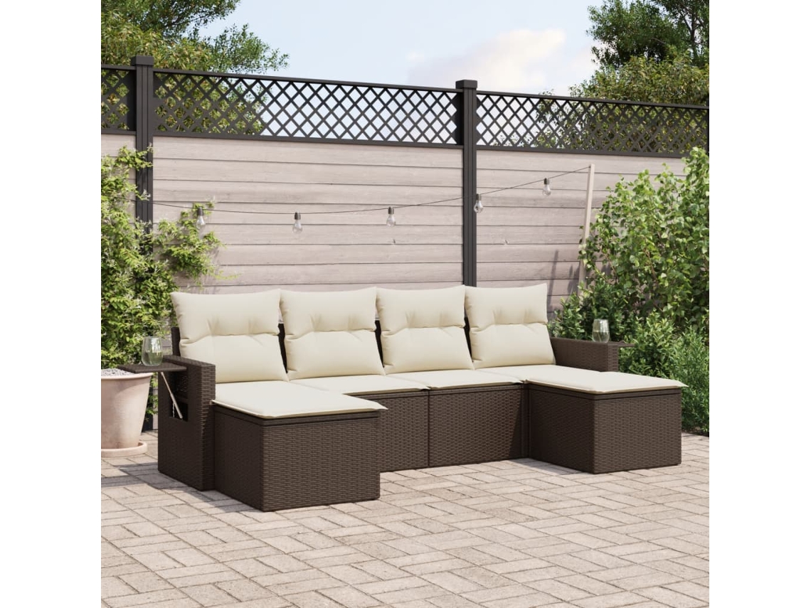 Conjunto de sofá de jardín de 6 piezas con cojines de mimbre sintético marrón de DKD Home Decor