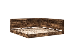Cama Con Estantería Roble Ahumado Madera Engineered Vidaxl Marrón Madera (180 X 200 Cm)