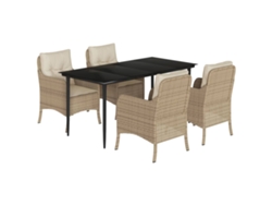 Conjunto 5 comedor de jardín VIDAXL con cojines ratán sintético beige