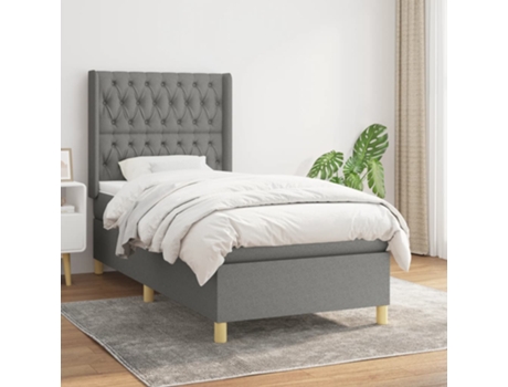 vidaXL Cama con somier y colchón 90x190 cm tela gris oscuro