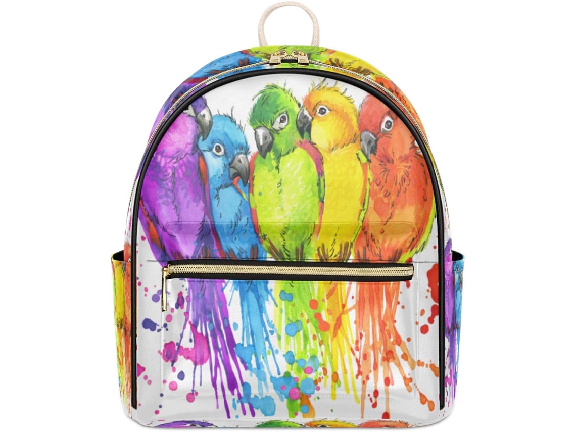 Mochila Cuero Tropicallife Para Mujer Niña Diseño Pájaros Acuarela Impermeable Resistente Duradero