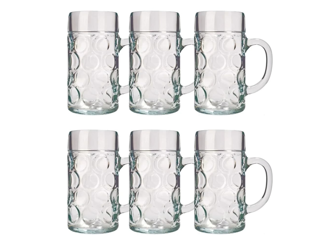 Juego de 6 vasos de cerveza de 1 litro fabricados en vidrio de alta calidad y diseño robusto Ich Zapfe