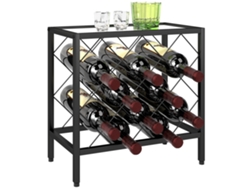 Botellero de acero negro, capacidad para 10 botellas, tapa de vidrio templado.