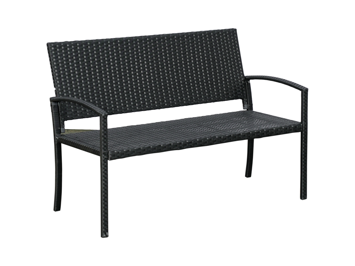 Banco De Poliratán Con Estructura De Acero Negro, 122x60x87cm, 2 Plazas.