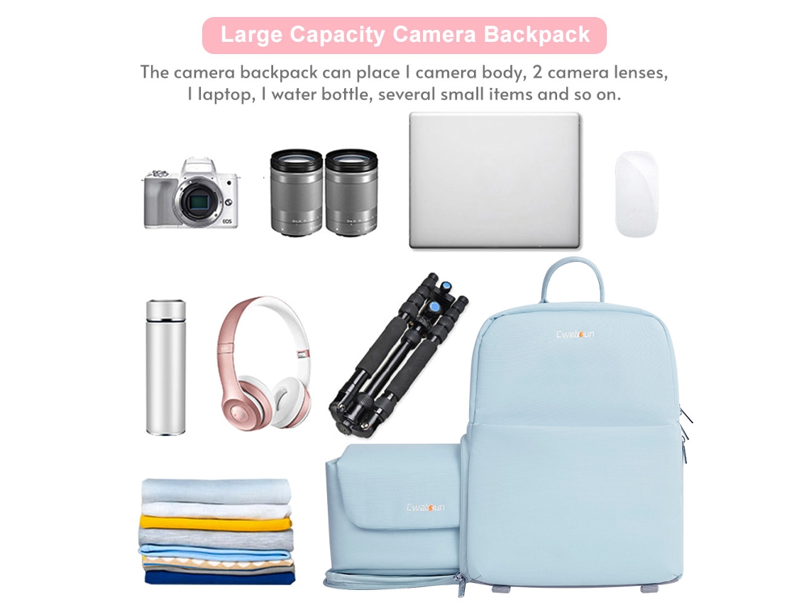 Mochila impermeable para cámara con compartimento para portátil, ideal para fotógrafas y mujeres.