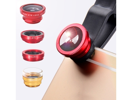 Lente de Zoom SLOWMOOSE Gran Angular Macro para Smartphone 3 en 1 Rojo
