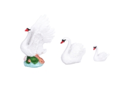 3 adornos de cisne de resina para jardín en miniatura.