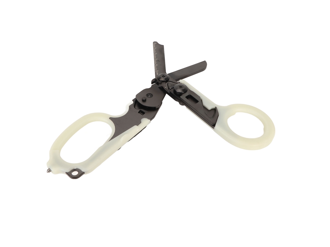Tijeras de emergencia con rompevidrios, de acero inoxidable, de plástico, con mango luminoso, plegables, para exteriores, color negro