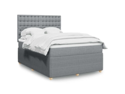 Cama Box Spring Con Colchón Tela Gris Claro 140x190 Cm