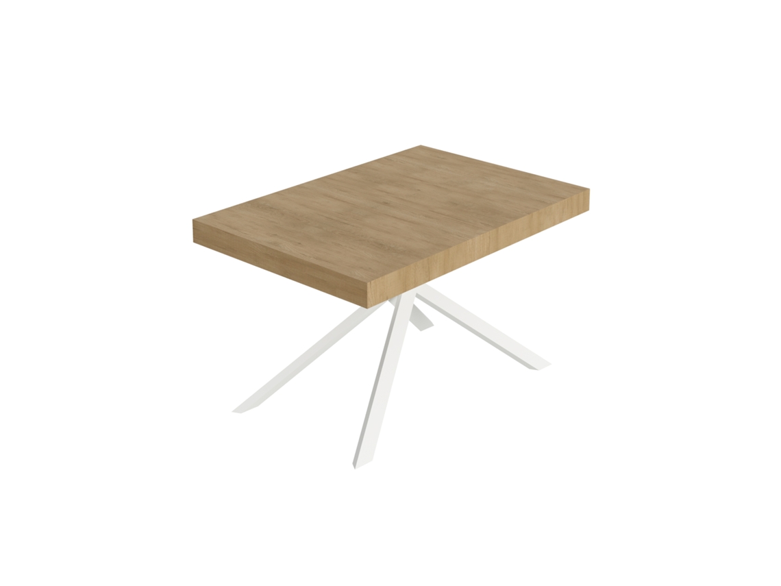 Mesa extensible Niket 120/224x90 cm roble natural patas blancas Itamoby