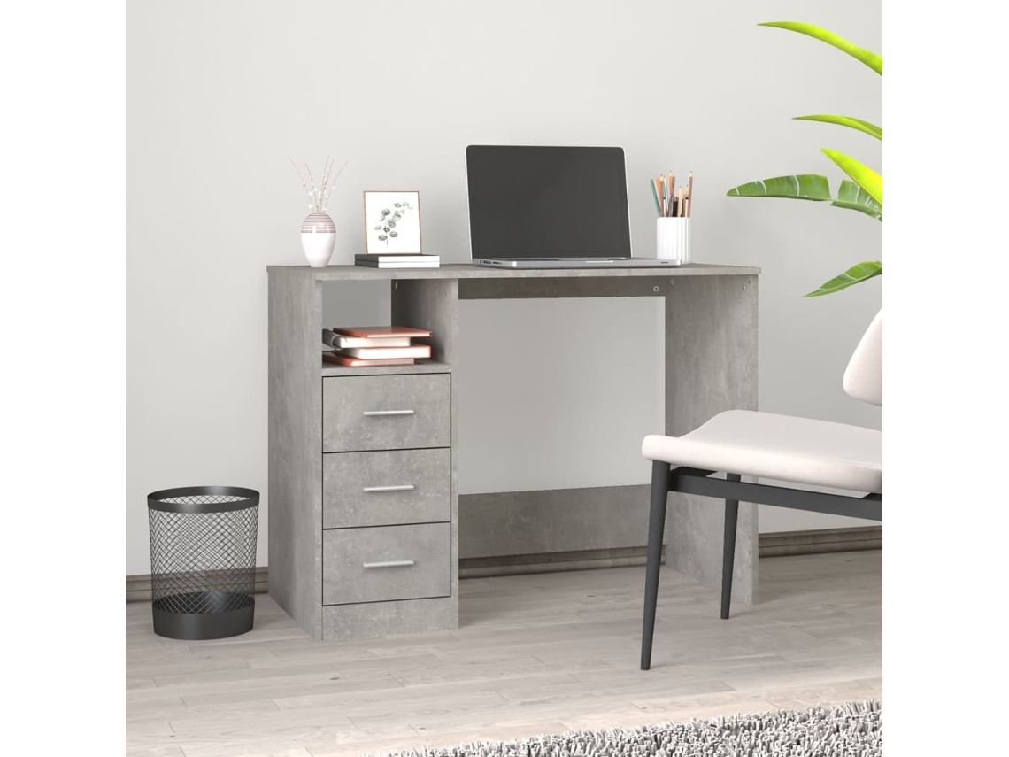 Escritorio con cajones contrachapada gris hormigón 102x50x76 cm