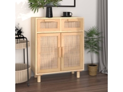 Aparador Marrón Madera Pino Maciza Y Ratán Natural 60x30x75 Cm