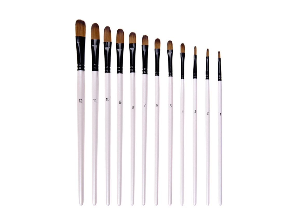 Set De 12 Brochas Filbert Para Acrílico Óleo Acuarela Pinceles Artísticos