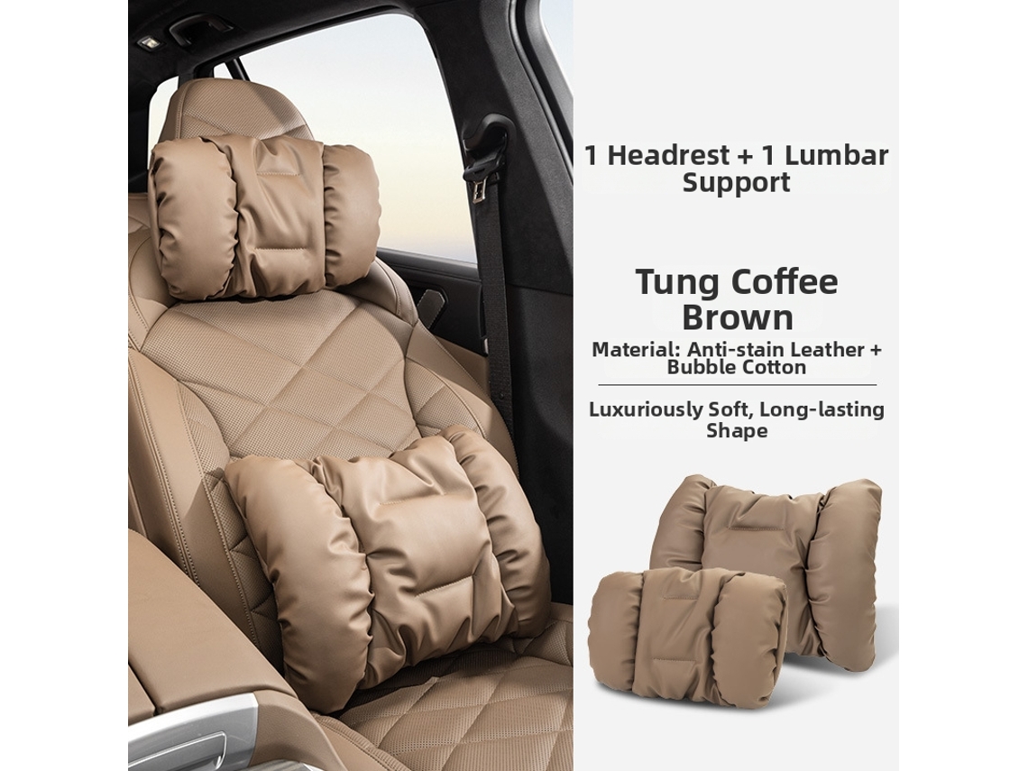 Juego De Almohadas De Soporte Cervical Y Lumbar Henten Home. Material De Cuero Resistente A Las Manchas, Soporte Suave Y Flexible. Marrón Claro