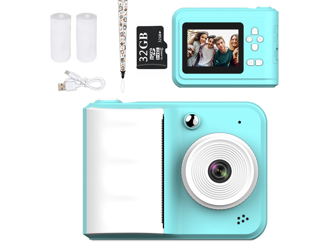 Cámara instantánea HD para niños con impresión, 3 rollos de papel y tarjeta de 32 GB (azul) Specment
