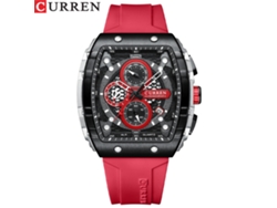 Reloj De Cuarzo Para Hombre, Resistente Al Agua, Con Seis Manecillas Y Función De Calendario (correa Roja, Caja Plateada, Esfera Negra).