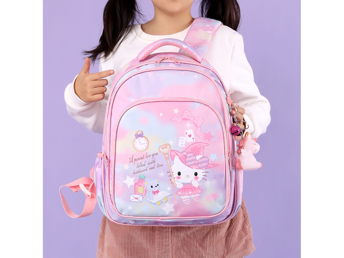 Mochila Escolar Ligera Para Niñas Primaria Con Correa Torácica Cute Cut Diseño Cartoon Rosa Grande
