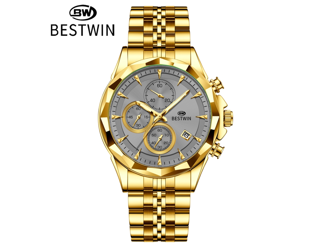 Reloj De Pulsera Personalizado De Seis Agujas Para Hombre (caja Dorada, Color Gris)