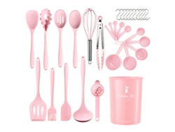 Juego de utensilios de cocina de silicona, apto para sartenes antiadherentes, 32 piezas. Rosa. Siurn (sin BPA).