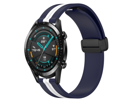 Correa Smartwatch para Huawei Watch GT2 42mm 20mm Silicona con Cierre Magnético Plegable (Azul Medianoche + Blanco)