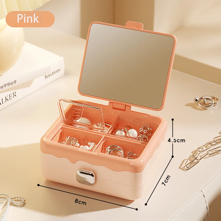 Un Joyero Rosa Con Espejo Para Guardar Pendientes, Anillos Y Collares.