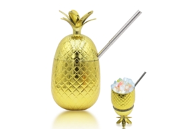 KOFIHETY Taza de Cobre con Forma de Piña para Moscow Mule 16oz con Tapa y Sorbete Accesorios para Bar