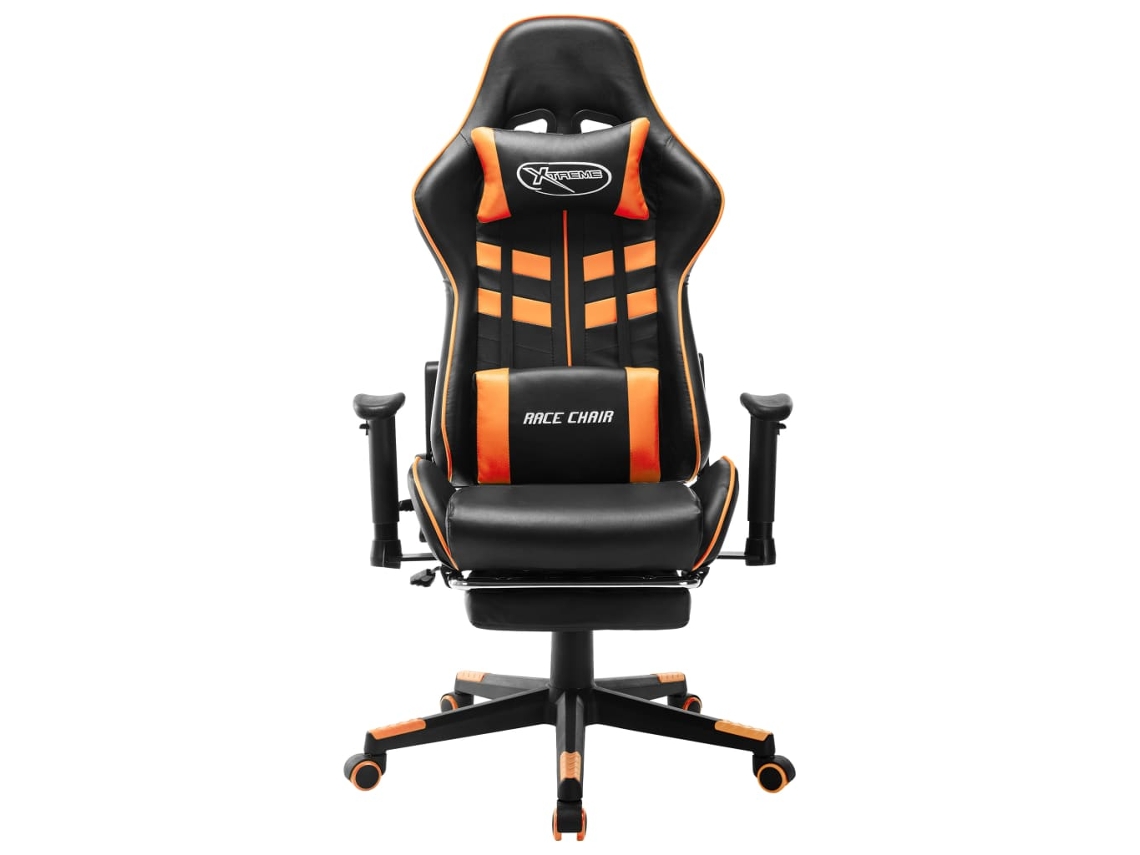 Silla gaming con reposapiés de piel sintética, color negro y naranja, Wsd1309 Lovely Home