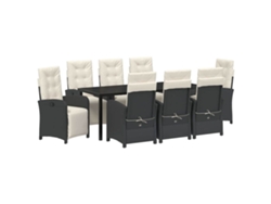 Juego de comedor de 9 piezas de mimbre negro con cojines. EXCLUSIVO DE MAISON.