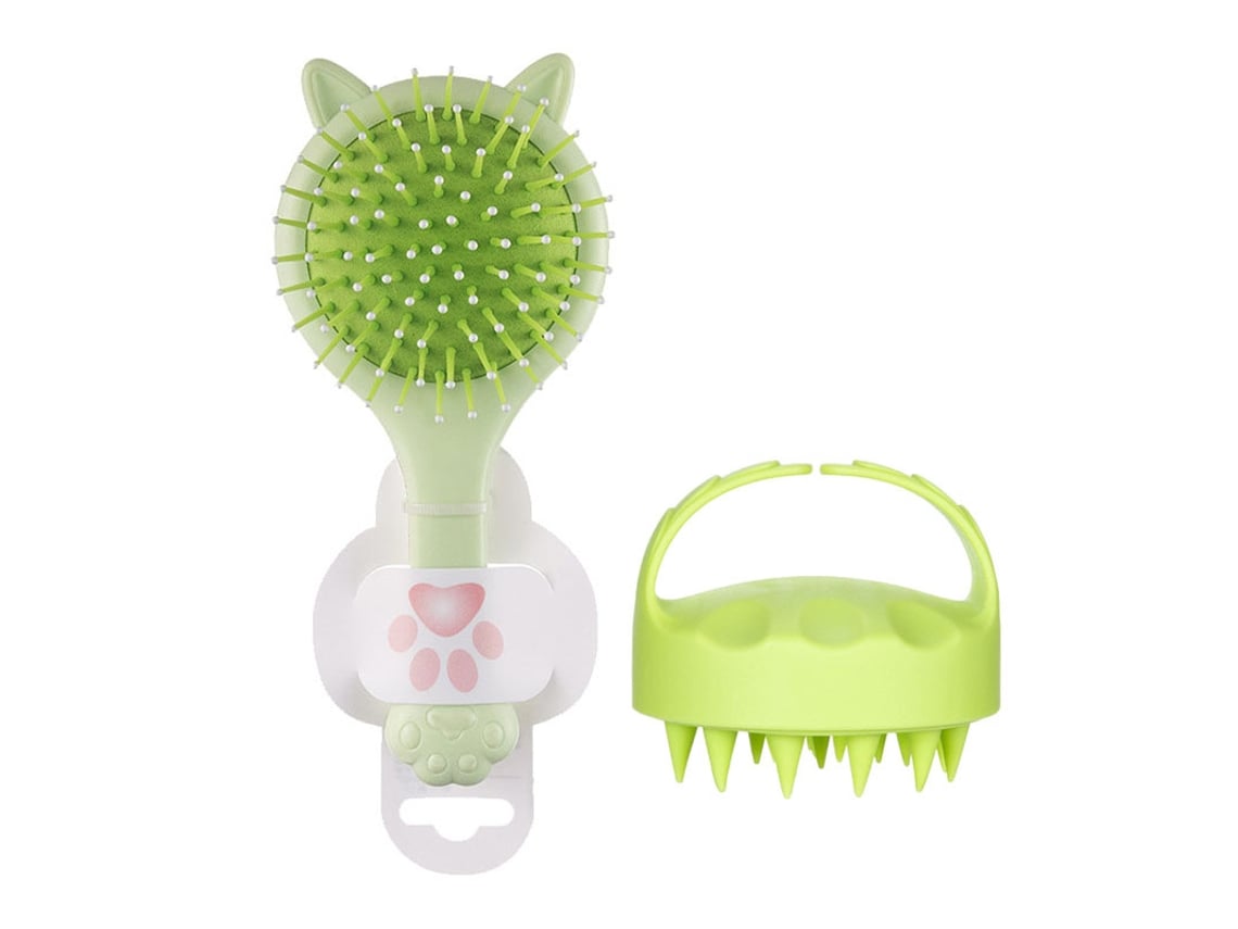 Set De Cuidado Capilar Verde Lima Con Cepillo Y Masajeador, Kit De Peinado De 2 Piezas Para Masaje Capilar, Compacto, Recargable Y Listo Par