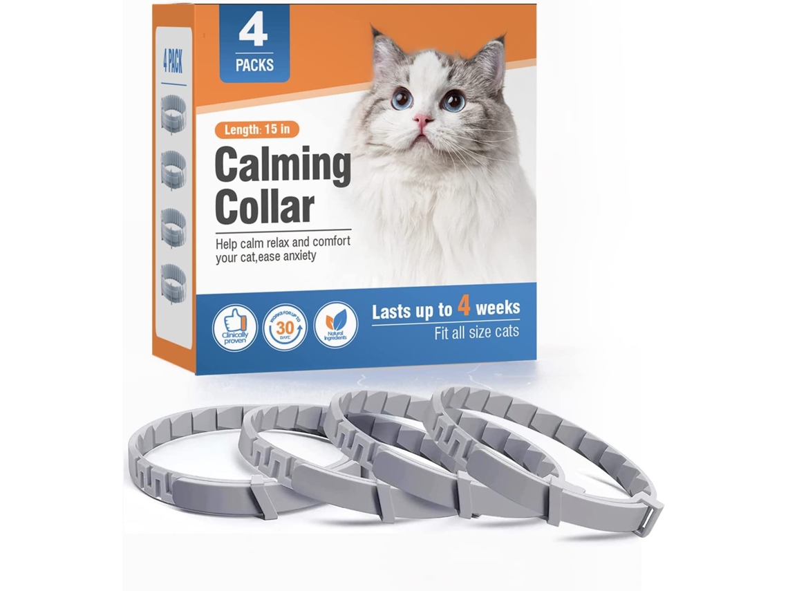 Collar Relajante Para Gatos Inovarea (4 Unidades), Antiestrés, Efecto De 1 Hora, Duración De 4 Semanas, Ajustable.