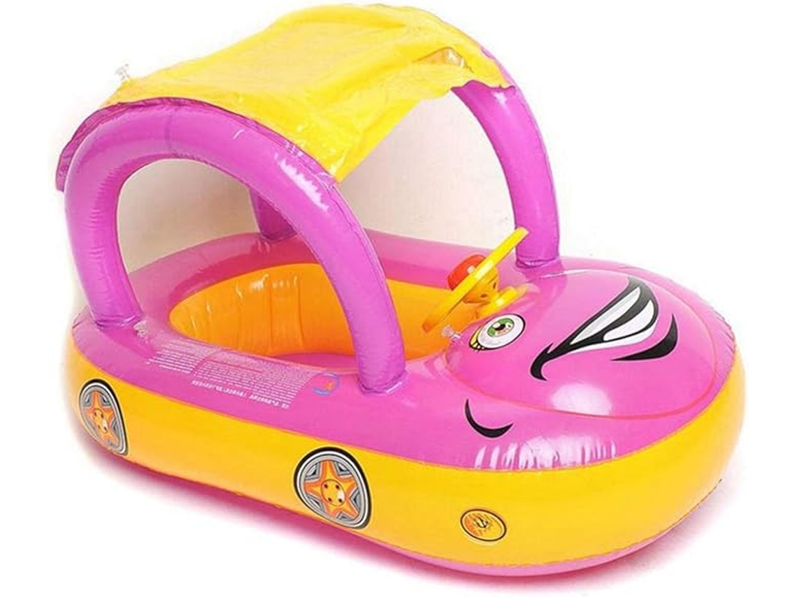 Flotador Infantil Para Piscina Con Toldo Y Volante, Juguete Inflable Para Piscina Rosa Siurn