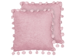 Cojines hechos a mano con borlas BELIANI Jasmine de Poliéster Rosa 45x45x15