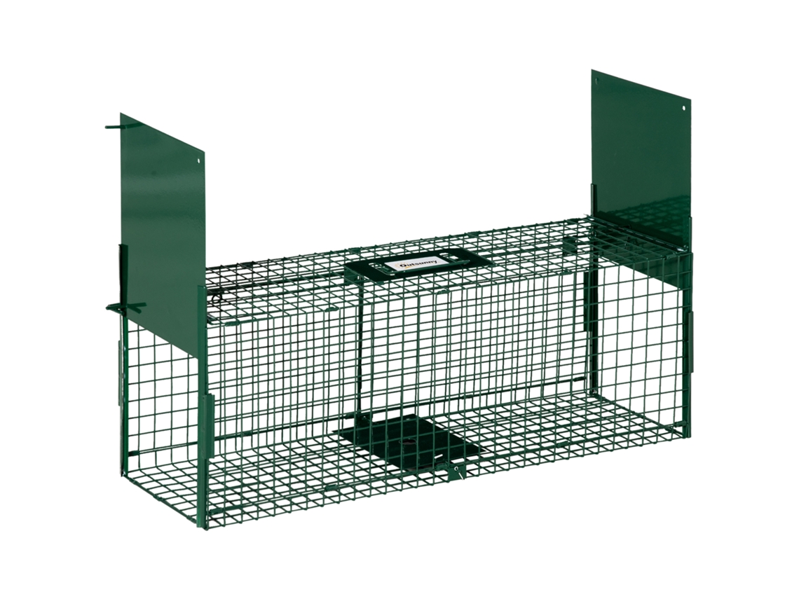 Gaiola Captura Animais, 2 Portas, Metal, Alça, Coelhos, Visons, Raposas Pequenas, 80x25x30 Cm, Verde Escuro | S/MARCA