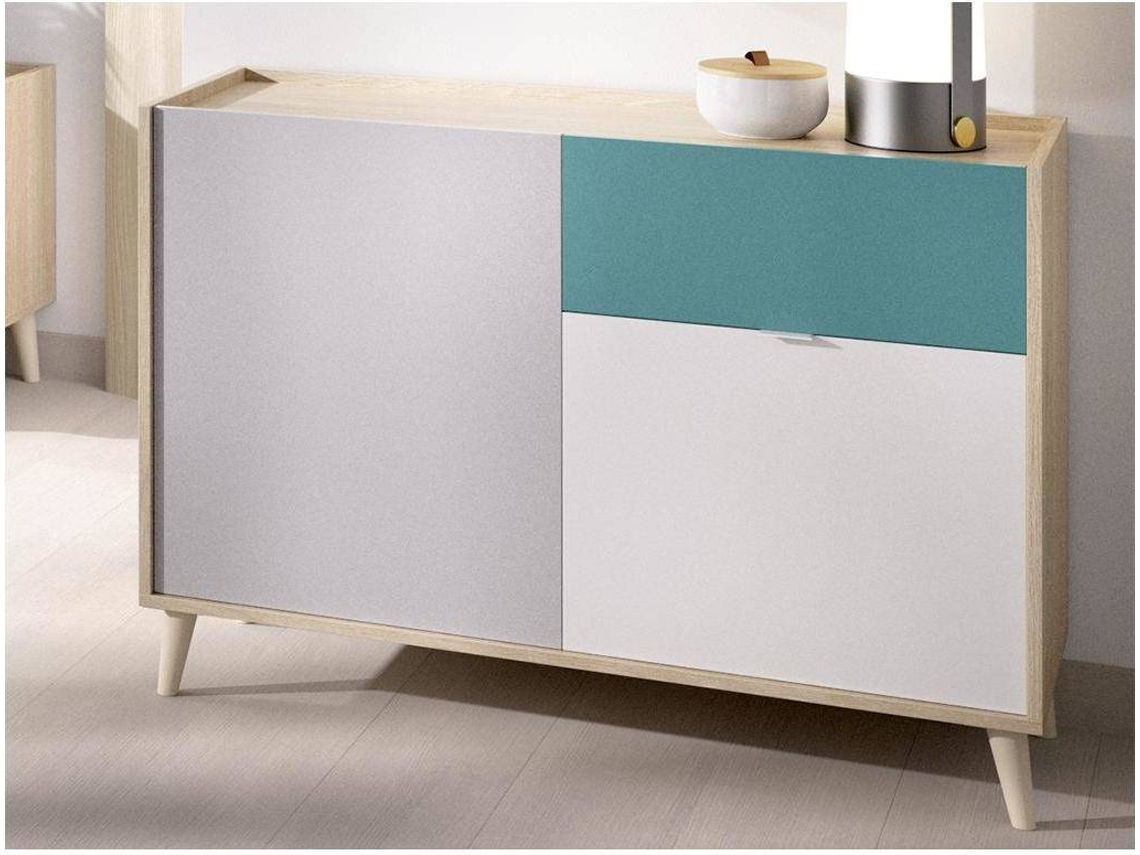 Aparador 2 Puertas y 1 Cajon DKIT Nova (Blanco/Gris/Natural/Esmeralda - 75x105x43 cm)
