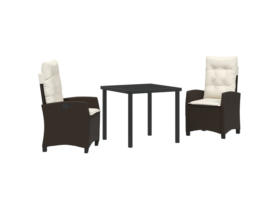 Conjunto de comedor de jardín Vidaxl de 3 piezas con cojines, marrón, ratán y poliéster