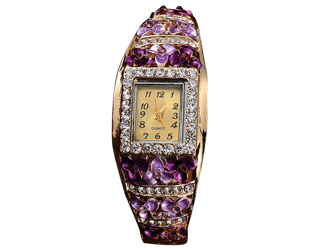 Reloj De Pulsera De Cuarzo Para Mujer Con Diamantes De Imitación Y Flores Caladas 2