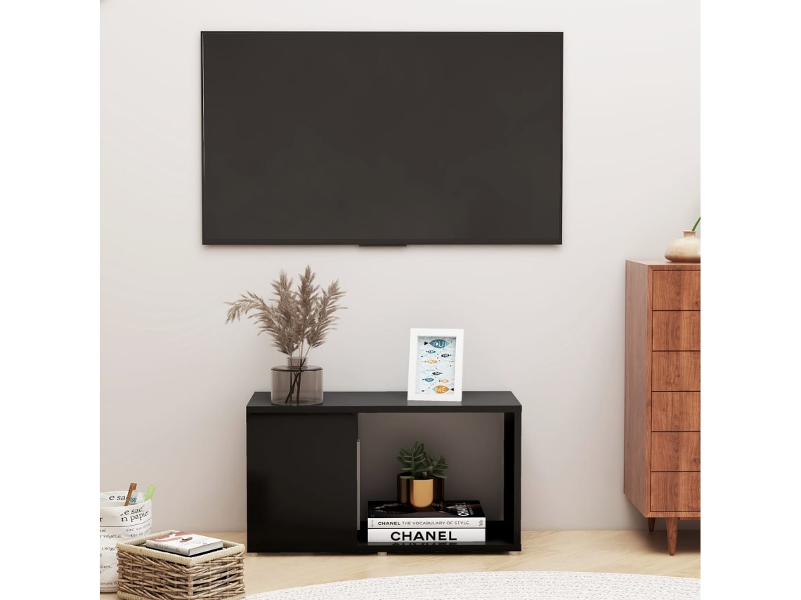 Mueble De Tv Madera Contrachapada Negro 60x24x32 Cm