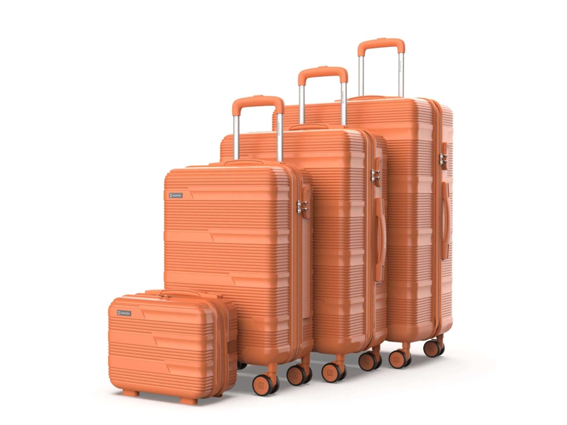 Juego De Maletas Naranja Numada Upfly T10 4 Pzs Abs. Maleta Cabina 55x40x20, Maleta Mediana 60l, Maleta Grande 78l Y Neceser