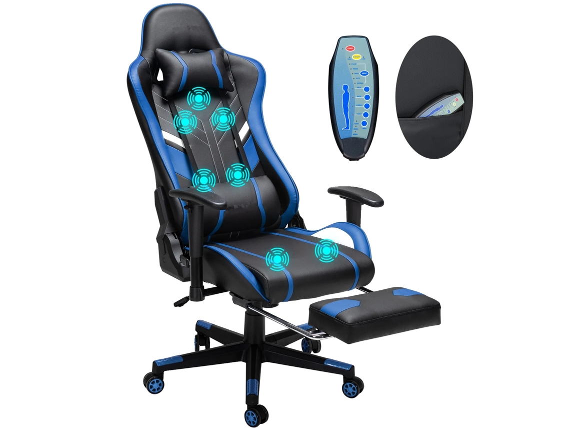 Silla de oficina, diseño ergonómico, altura ajustable, color negro y azul OEM