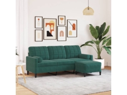 Sofá De 3 Plazas | Sofá De Salón | Sofá De Descanso Con Taburete De Terciopelo Verde Oscuro 180 Cm
