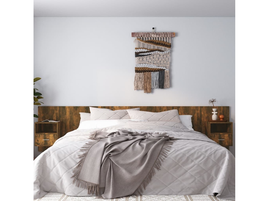 Cabecero De Cama Con Mesitas Madera Contrachapada Roble Ahumado