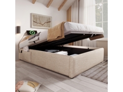 Base de cama USB-C tapizada en lino beige GUTENT (140 x 200 cm)