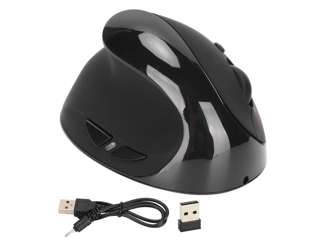 Rato Vertical Para Mão Esquerda Sem Fio Ergonomico Recarregavel Com Dpi Ajustavel Adaptador Usb Pc Preto