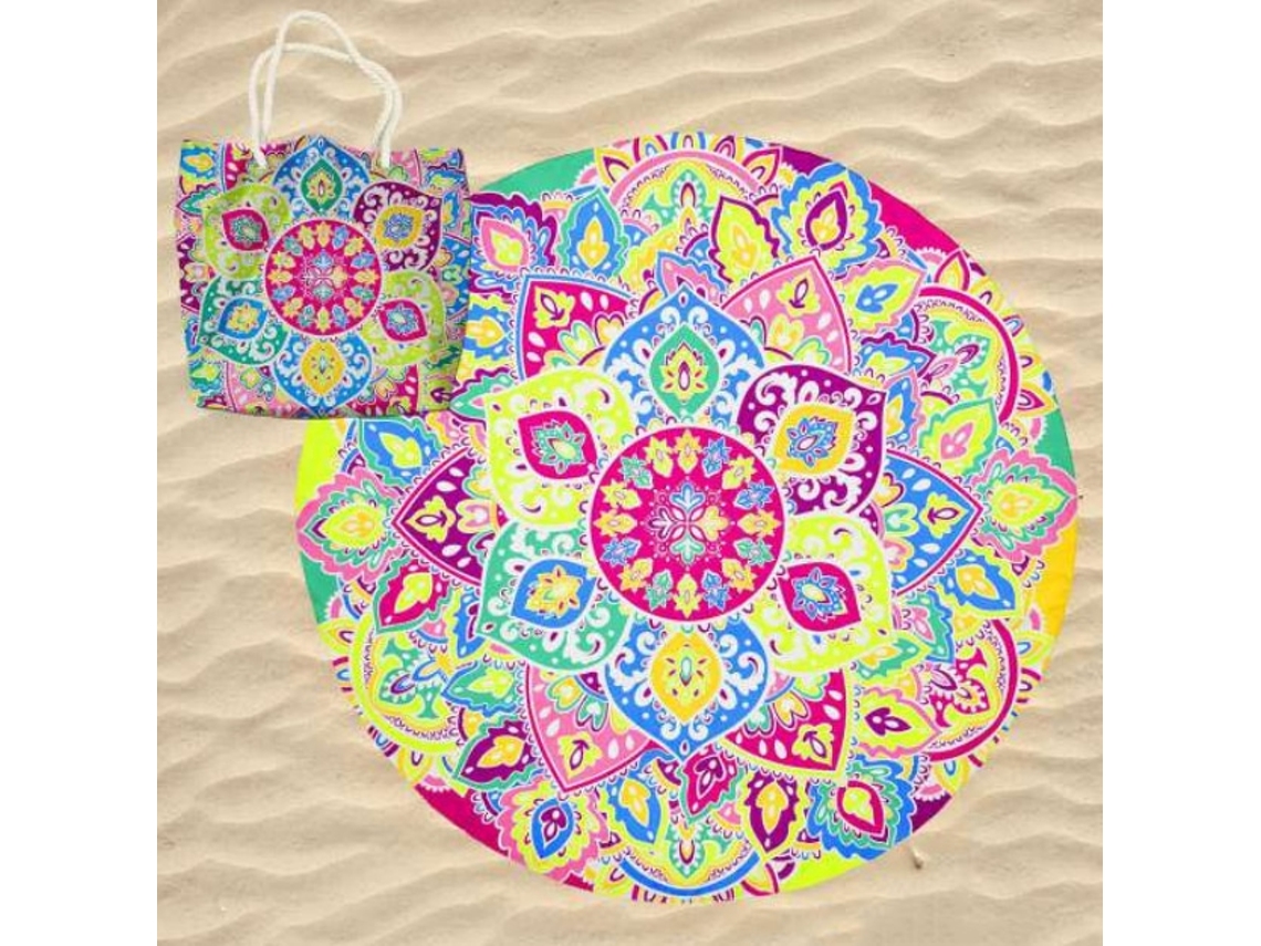 Toalla De Playa De Microfibra Redonda Mandala Loto Psicodélico Con Bolsa
